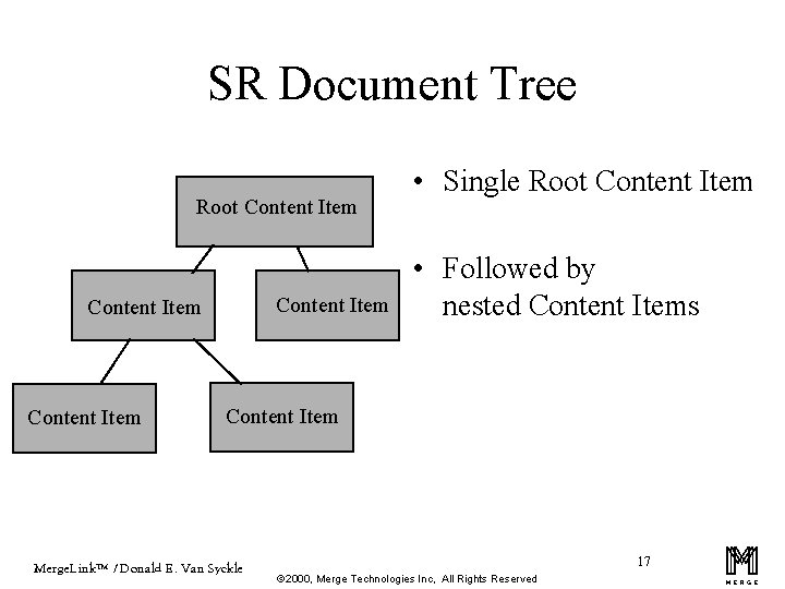 SR Document Tree Root Content Item • Single Root Content Item • Followed by