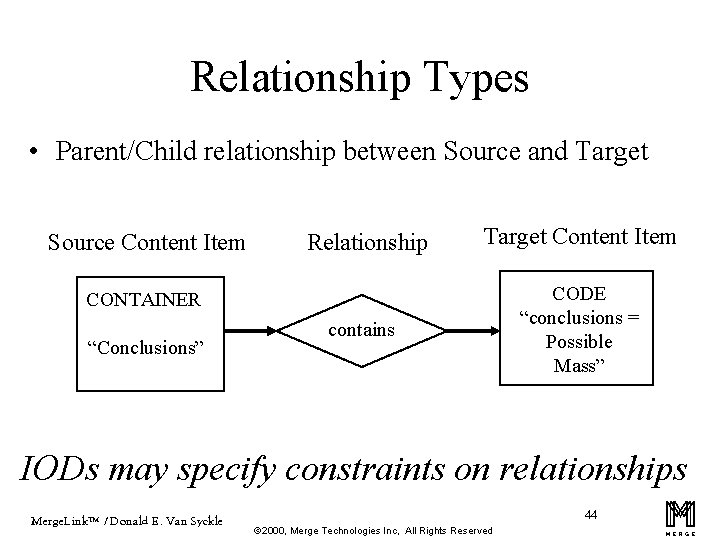 Relationship Types • Parent/Child relationship between Source and Target Source Content Item Relationship Target