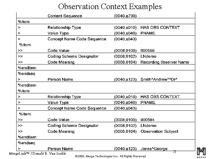 Observation Context Examples Merge. Link™ / Donald E. Van Syckle 51 ã 2000, Merge