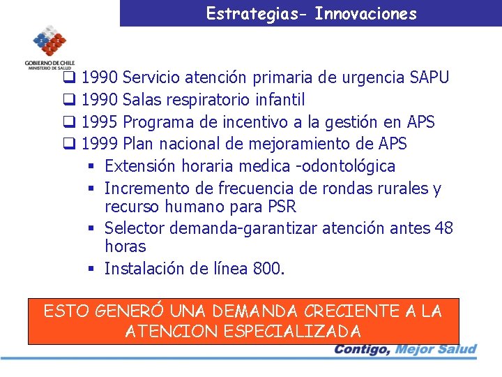 Estrategias- Innovaciones q 1990 Servicio atención primaria de urgencia SAPU q 1990 Salas respiratorio