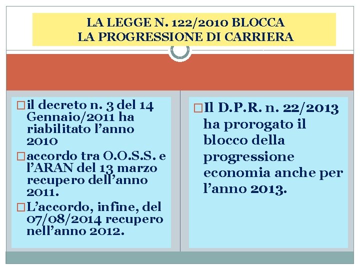 LA LEGGE N. 122/2010 BLOCCA LA PROGRESSIONE DI CARRIERA �il decreto n. 3 del