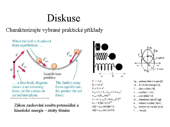 Diskuse Charakterizujte vybrané praktické příklady Zákon zachování součtu potenciální a kinetické energie – ztráty