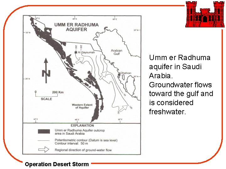 Umm er Radhuma aquifer in Saudi Arabia. Groundwater flows toward the gulf and is