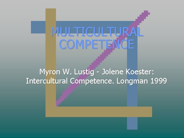 MULTICULTURAL COMPETENCE Myron W. Lustig - Jolene Koester: Intercultural Competence. Longman 1999 