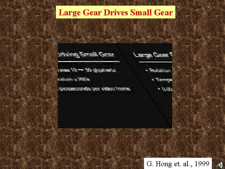 Large Gear Drives Small Gear G. Hong et. al. , 1999 Large Gear Drives Small Gear G. Hong et. al. , 1999