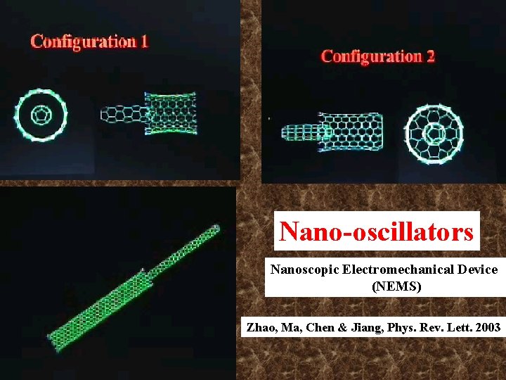 Nano-oscillators Nanoscopic Electromechanical Device (NEMS) Zhao, Ma, Chen & Jiang, Phys. Rev. Lett. 2003 Nano-oscillators Nanoscopic Electromechanical Device (NEMS) Zhao, Ma, Chen & Jiang, Phys. Rev. Lett. 2003
