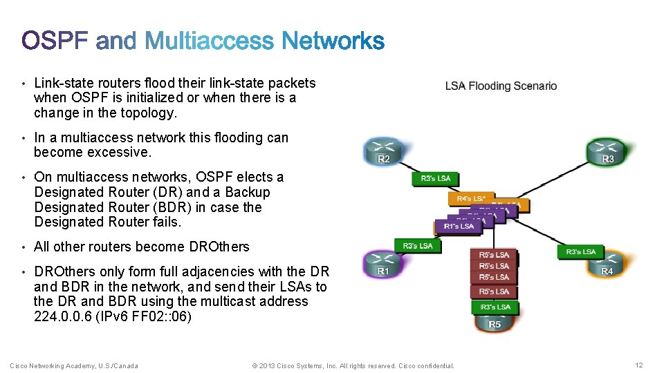  • Link-state routers flood their link-state packets when OSPF is initialized or when