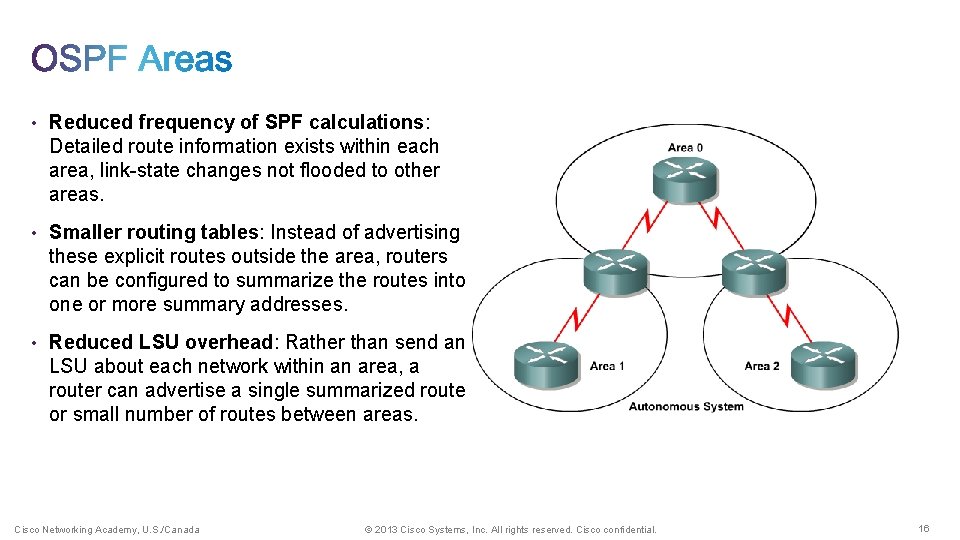  • Reduced frequency of SPF calculations: Detailed route information exists within each area,