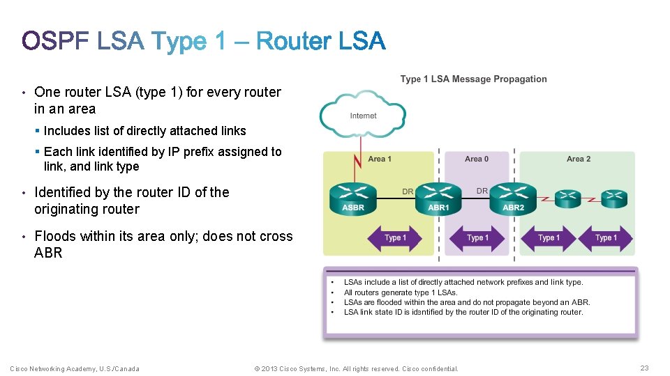  • One router LSA (type 1) for every router in an area §
