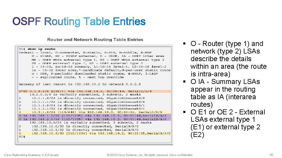 § O - Router (type 1) and network (type 2) LSAs describe the details