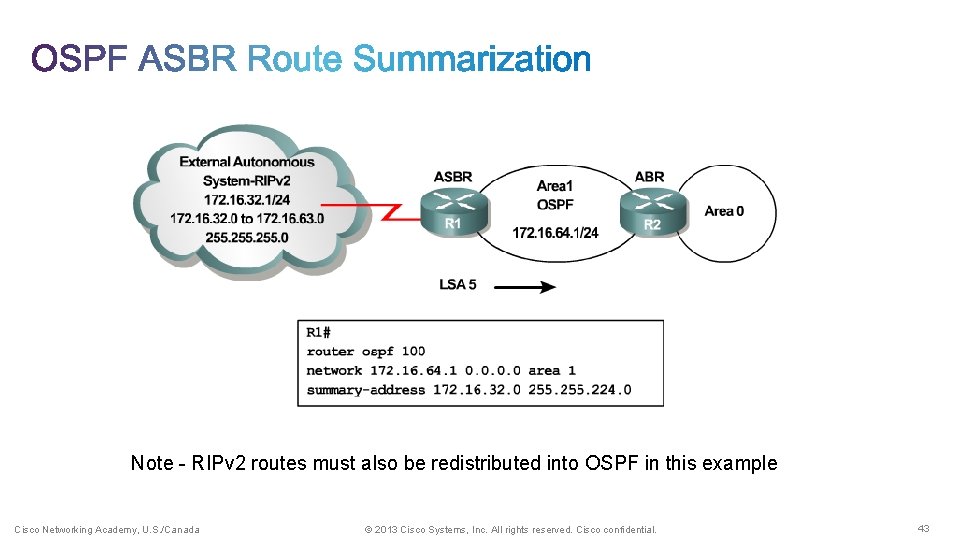 Note - RIPv 2 routes must also be redistributed into OSPF in this example