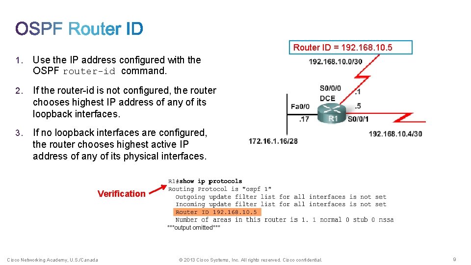Router ID = 192. 168. 10. 5 1. Use the IP address configured with