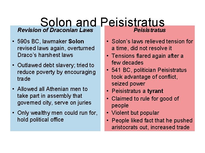 Solon and Peisistratus Revision of Draconian Laws Peisistratus • 590 s BC, lawmaker Solon