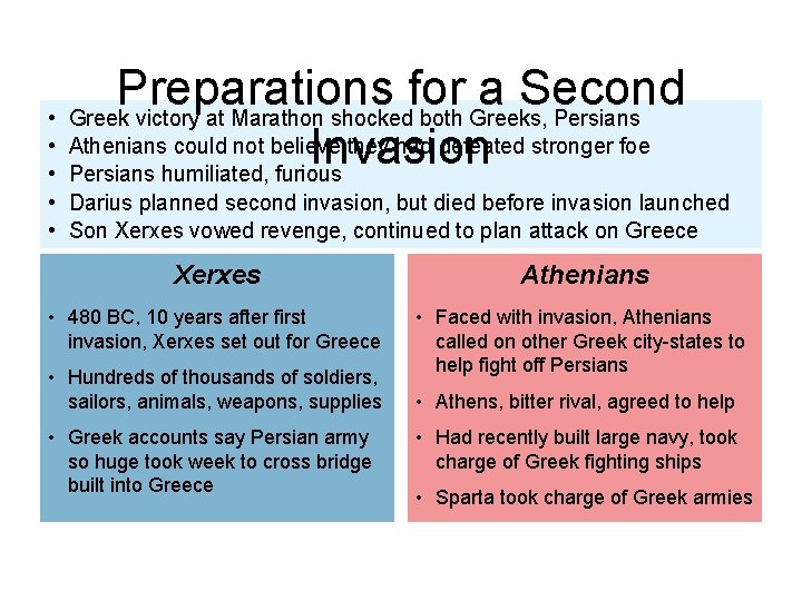 Preparations for a Second • Greek victory at Marathon shocked both Greeks, Persians •