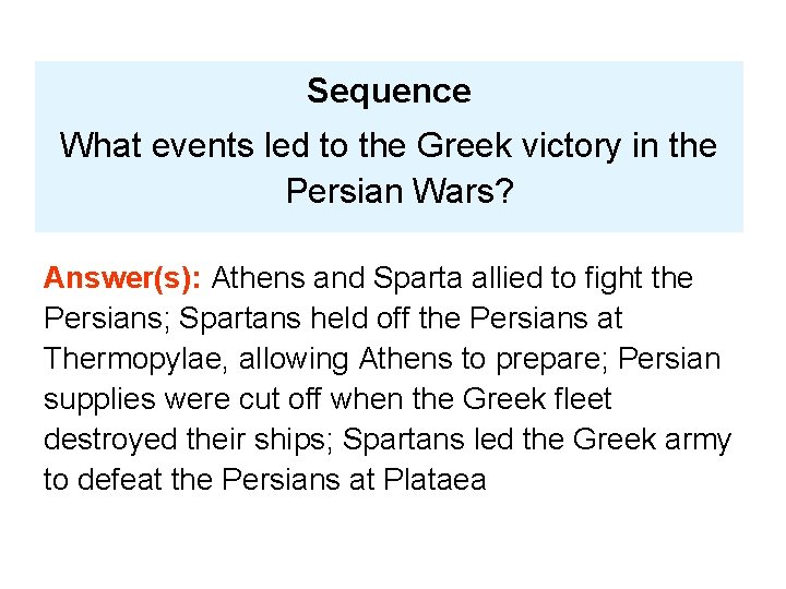 Sequence What events led to the Greek victory in the Persian Wars? Answer(s): Athens