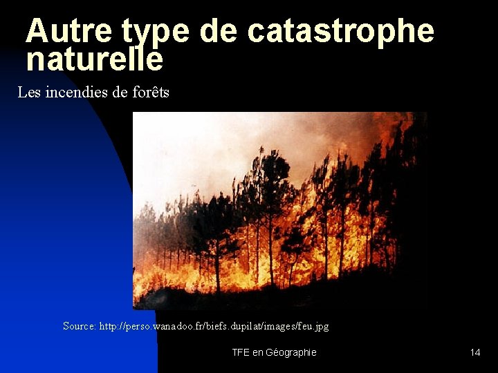 Autre type de catastrophe naturelle Les incendies de forêts Source: http: //perso. wanadoo. fr/biefs.