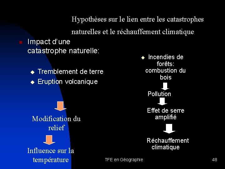 Hypothèses sur le lien entre les catastrophes naturelles et le réchauffement climatique n Impact