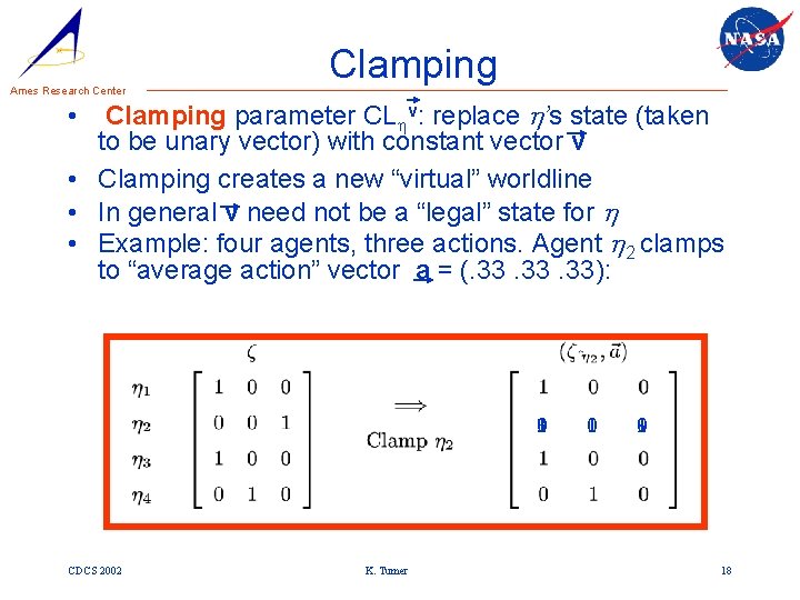 Ames Research Center Clamping parameter CLhv: replace h’s state (taken to be unary vector)