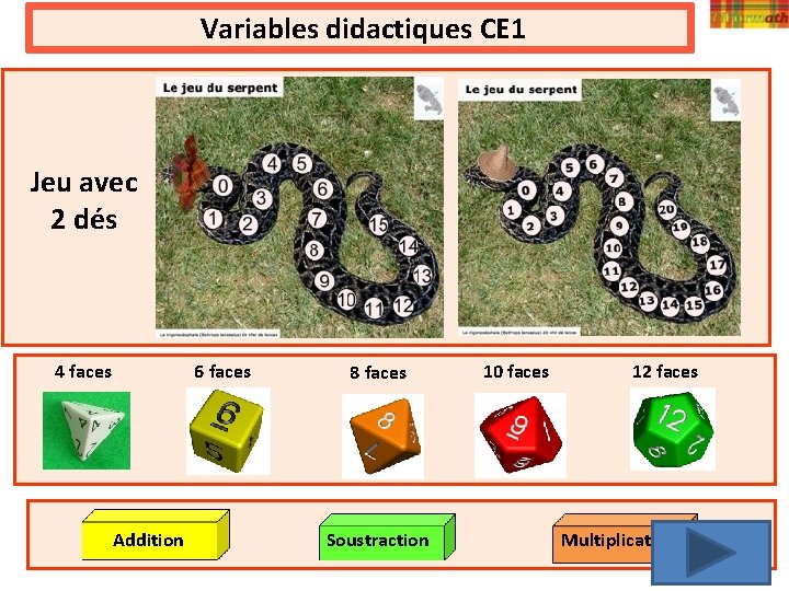  Variables didactiques CE 1 Pour aller plus loin Jeu avec 2 dés 4