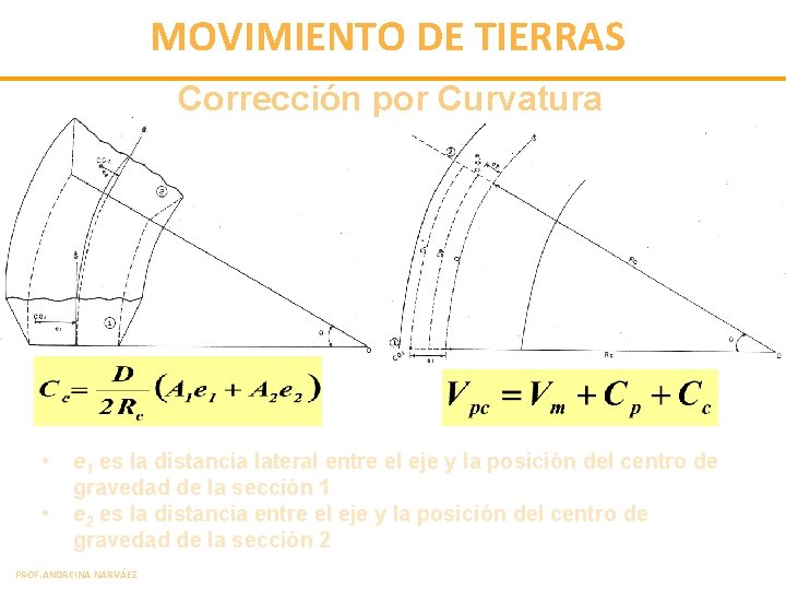 MOVIMIENTO DE TIERRAS Corrección por Curvatura • • e 1 es la distancia lateral