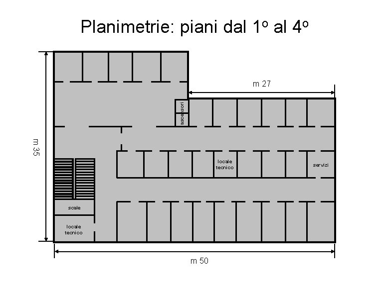 Planimetrie: piani dal 1 o al 4 o ascensori m 27 m 35 locale