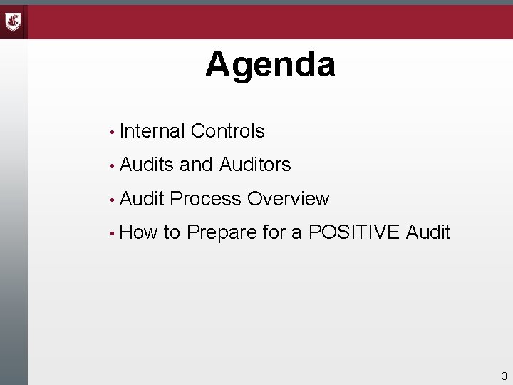 Agenda • Internal • Audits • Audit • How Controls and Auditors Process Overview Agenda • Internal • Audits • Audit • How Controls and Auditors Process Overview