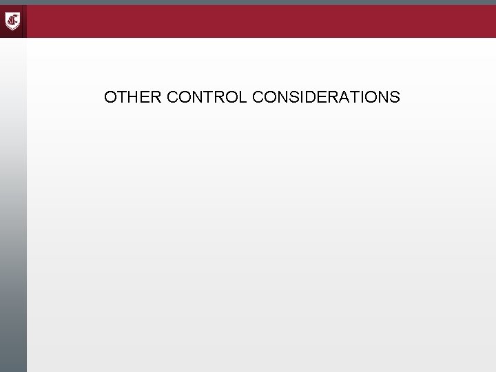 OTHER CONTROL CONSIDERATIONS OTHER CONTROL CONSIDERATIONS