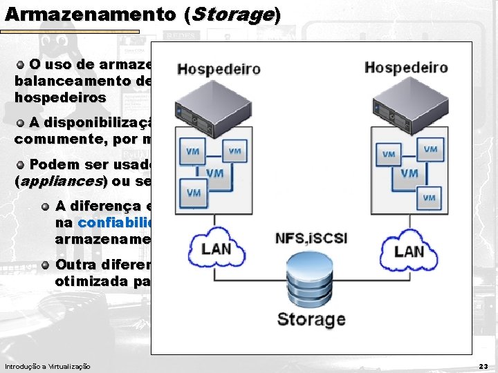 Armazenamento (Storage) O uso de armazenamento centralizado torna possível o balanceamento de carga e