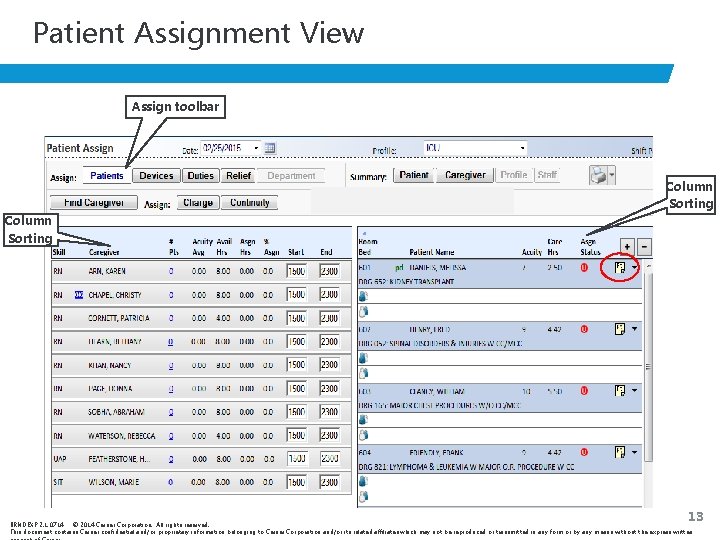 Patient Assignment View Assign toolbar Column Sorting 13 BRNDEXP 2. 1 0714 © 2014