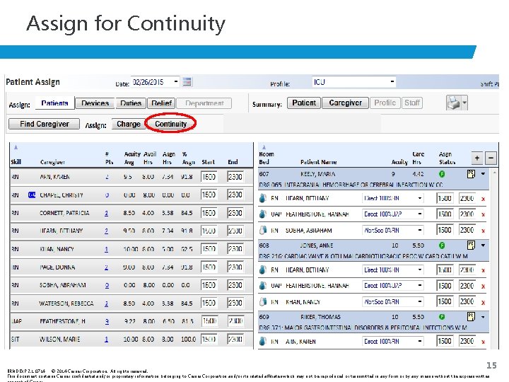 Assign for Continuity 15 BRNDEXP 2. 1 0714 © 2014 Cerner Corporation. All rights
