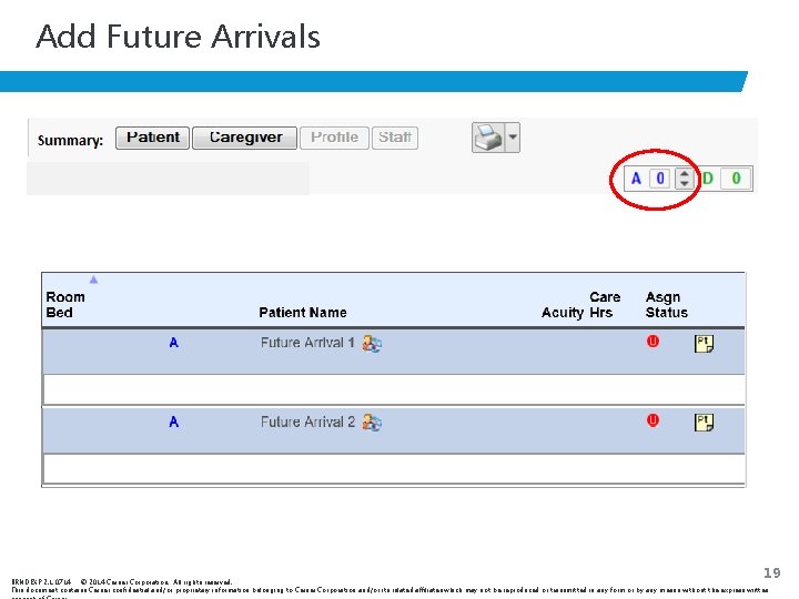 Add Future Arrivals 19 BRNDEXP 2. 1 0714 © 2014 Cerner Corporation. All rights