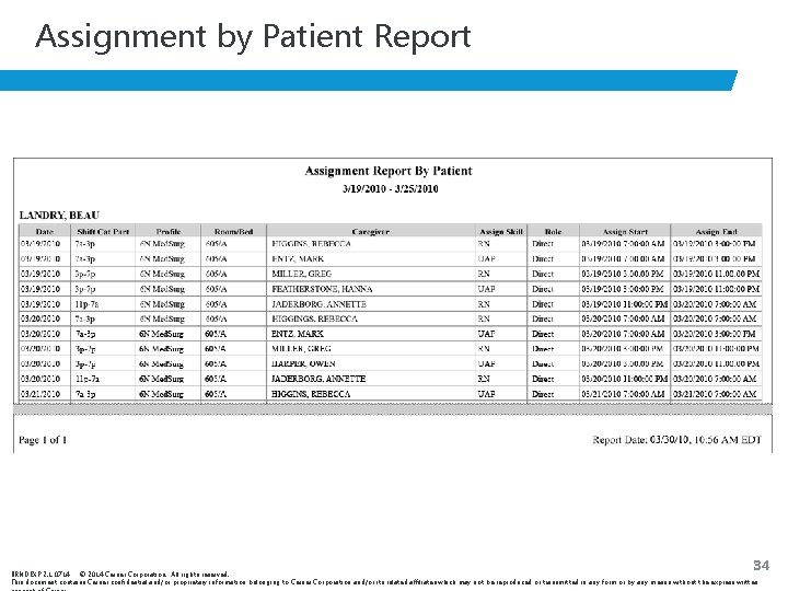 Assignment by Patient Report 34 BRNDEXP 2. 1 0714 © 2014 Cerner Corporation. All