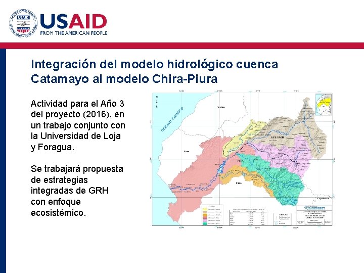 Integración del modelo hidrológico cuenca Catamayo al modelo Chira-Piura Actividad para el Año 3