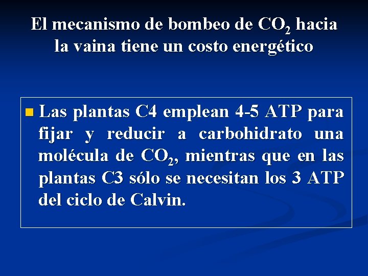 El mecanismo de bombeo de CO 2 hacia la vaina tiene un costo energético