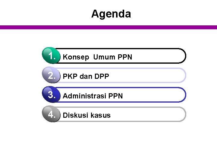 Agenda 1. Konsep Umum PPN 2. PKP dan DPP 3. Administrasi PPN 4. Diskusi