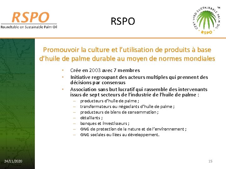 RSPO Promouvoir la culture et l’utilisation de produits à base d’huile de palme durable