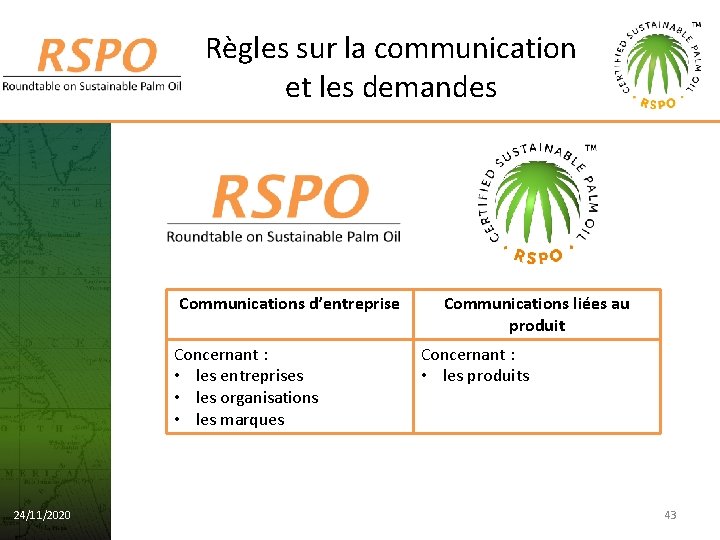 Règles sur la communication et les demandes Communications d’entreprise Concernant : • les entreprises