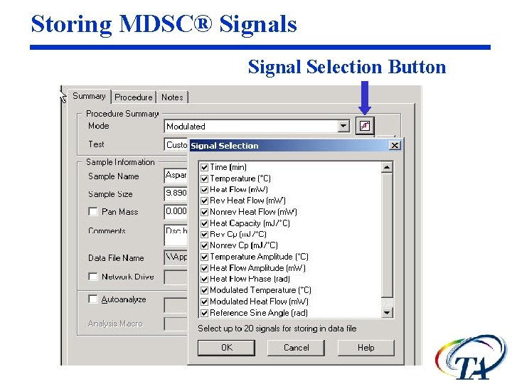 Storing MDSC® Signals Signal Selection Button 