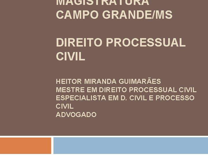 MAGISTRATURA CAMPO GRANDE/MS DIREITO PROCESSUAL CIVIL HEITOR MIRANDA GUIMARÃES MESTRE EM DIREITO PROCESSUAL CIVIL