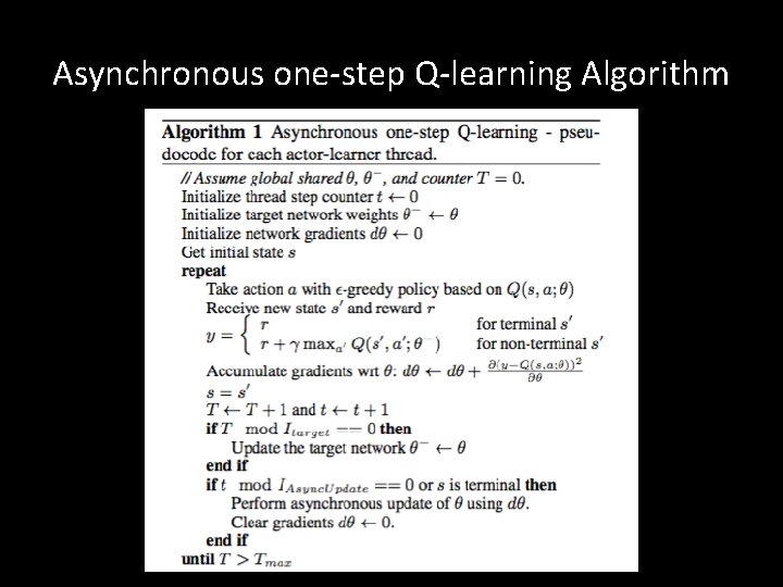 Asynchronous one-step Q-learning Algorithm 