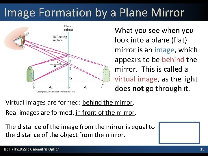 Image Formation by a Plane Mirror What you see when you look into a