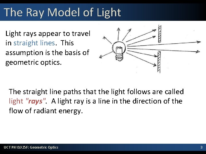 The Ray Model of Light rays appear to travel in straight lines. This assumption