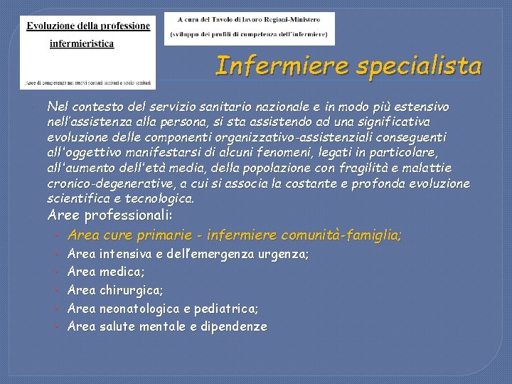 Infermiere specialista Nel contesto del servizio sanitario nazionale e in modo più estensivo nell’assistenza