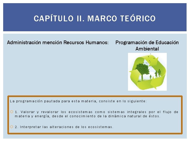 CAPÍTULO II. MARCO TEÓRICO Administración mención Recursos Humanos: Programación de Educación Ambiental La programación