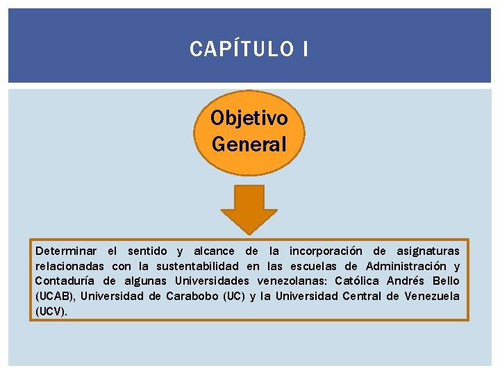 CAPÍTULO I Objetivo General Determinar el sentido y alcance de la incorporación de asignaturas