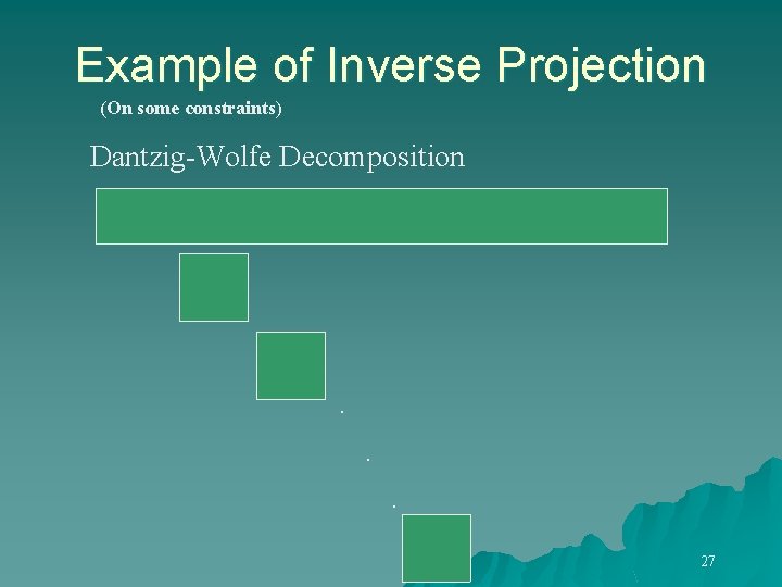 Example of Inverse Projection (On some constraints) Dantzig-Wolfe Decomposition . 27 