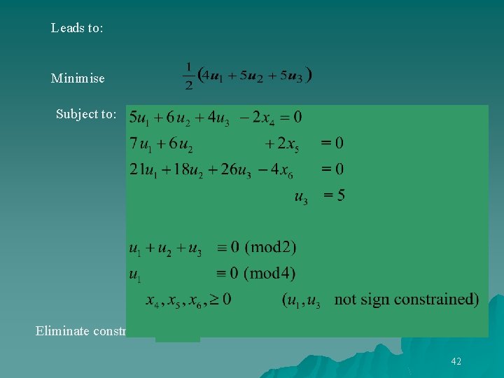 Leads to: Minimise Subject to: Eliminate constraints 42 