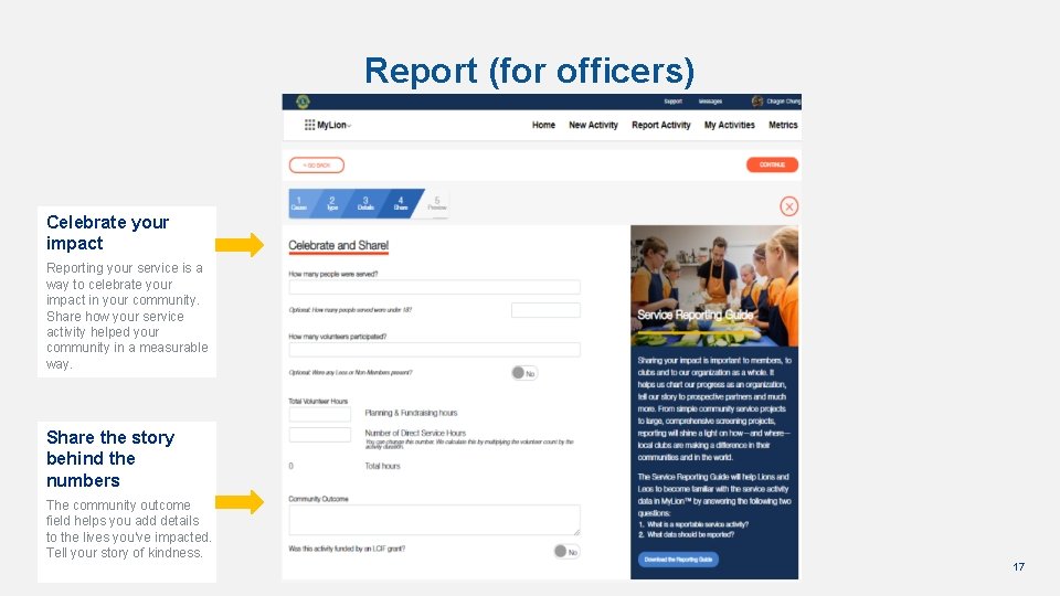 Report (for officers) Celebrate your impact Reporting your service is a way to celebrate