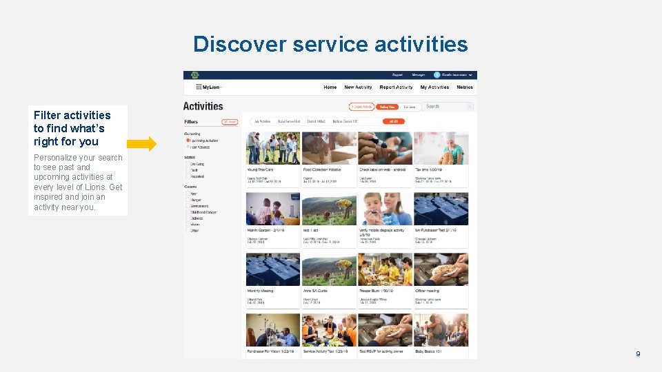 Discover service activities Filter activities to find what’s right for you Personalize your search