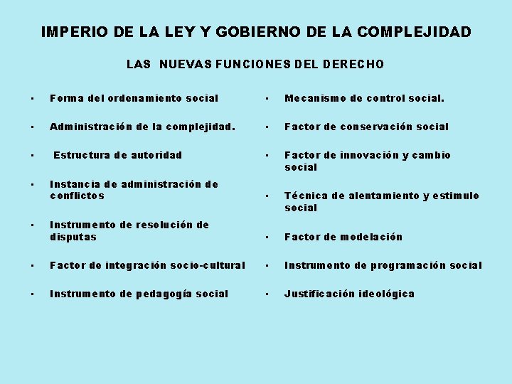 IMPERIO DE LA LEY Y GOBIERNO DE LA COMPLEJIDAD LAS NUEVAS FUNCIONES DEL DERECHO IMPERIO DE LA LEY Y GOBIERNO DE LA COMPLEJIDAD LAS NUEVAS FUNCIONES DEL DERECHO